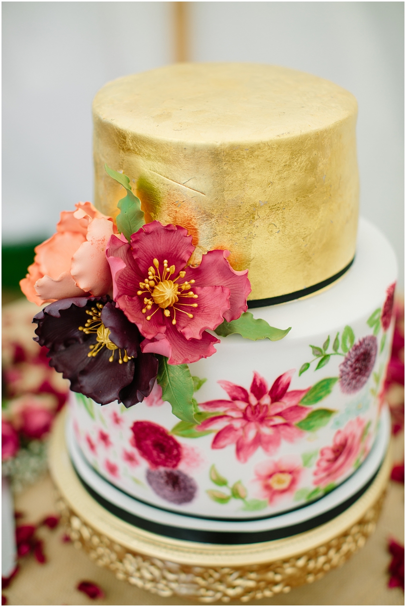 Gold and floral wedding cake 