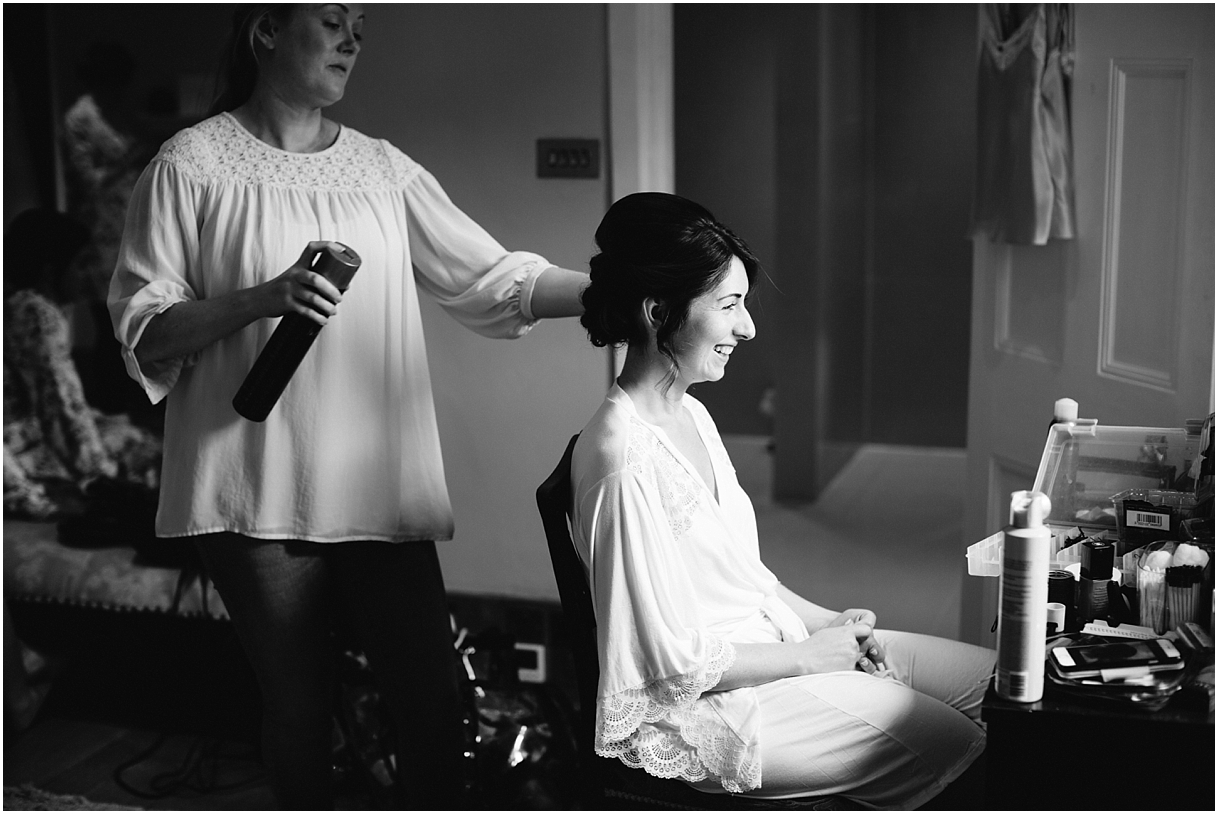 bride getting ready at Notley Abbey