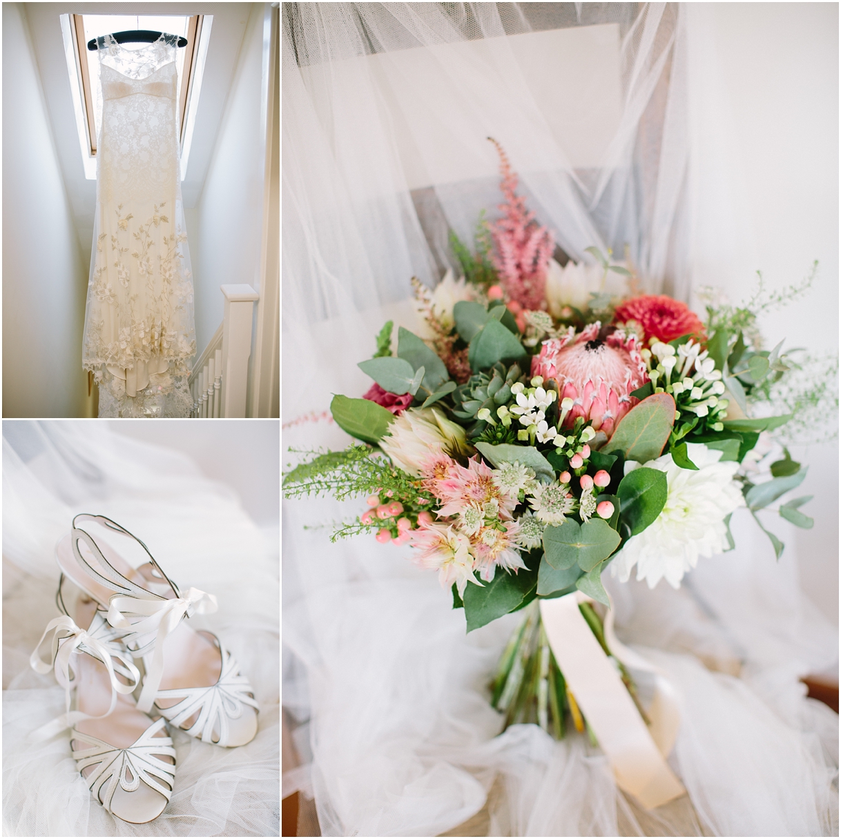 Wedding dress and wedding bouquet