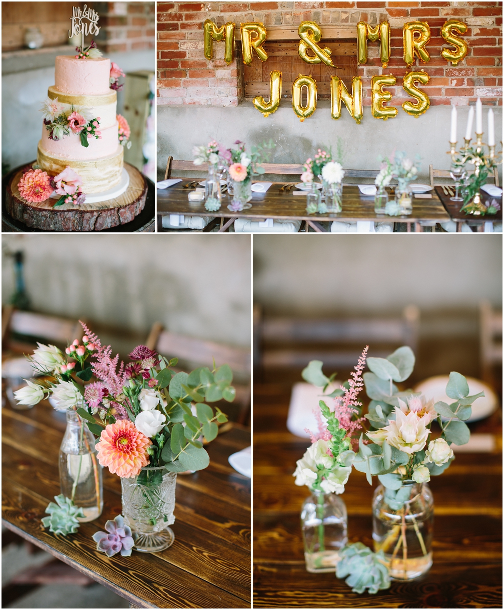 Rustic pink and gold wedding decorations