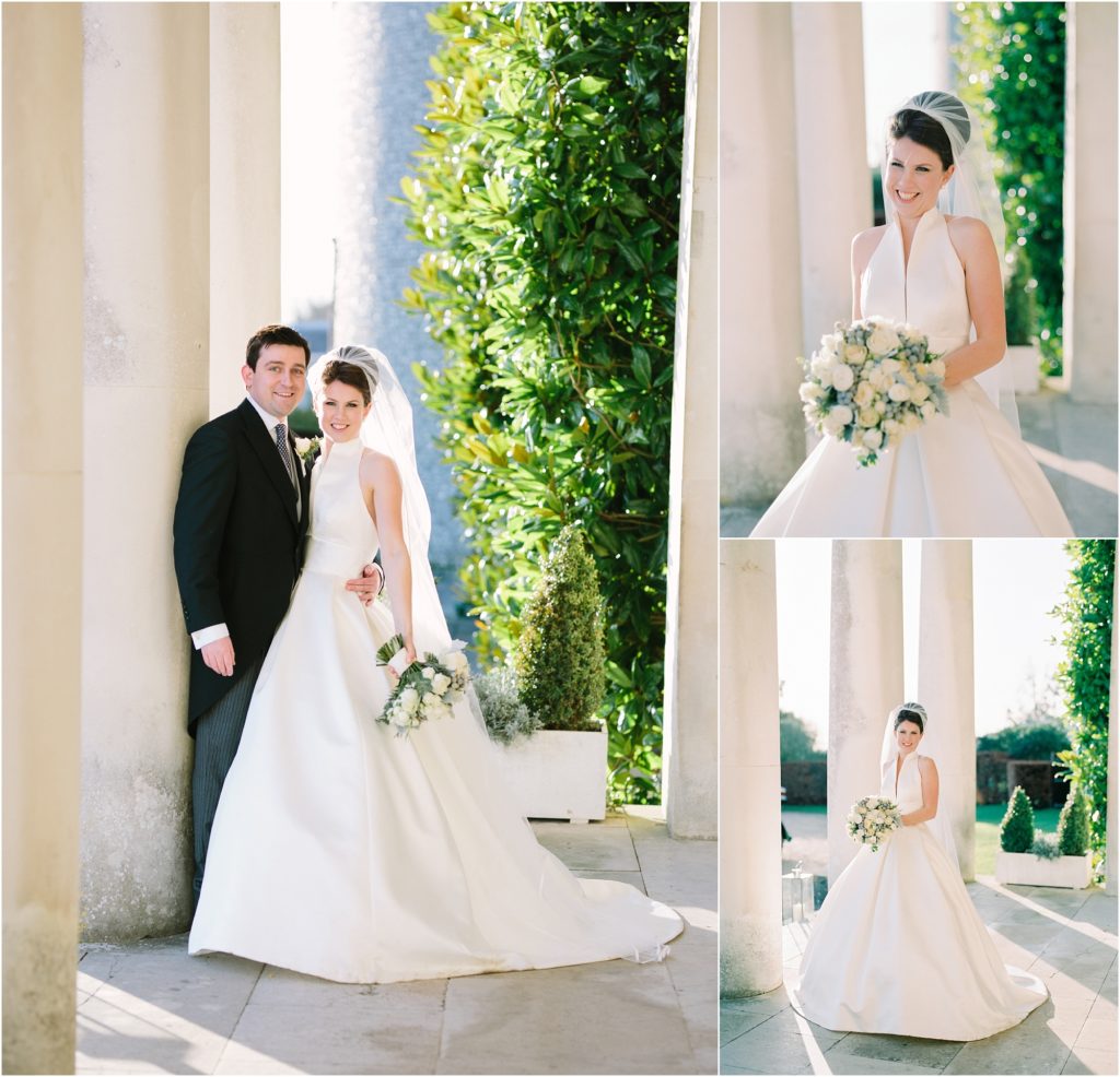 Bride and groom outside Goodwood House