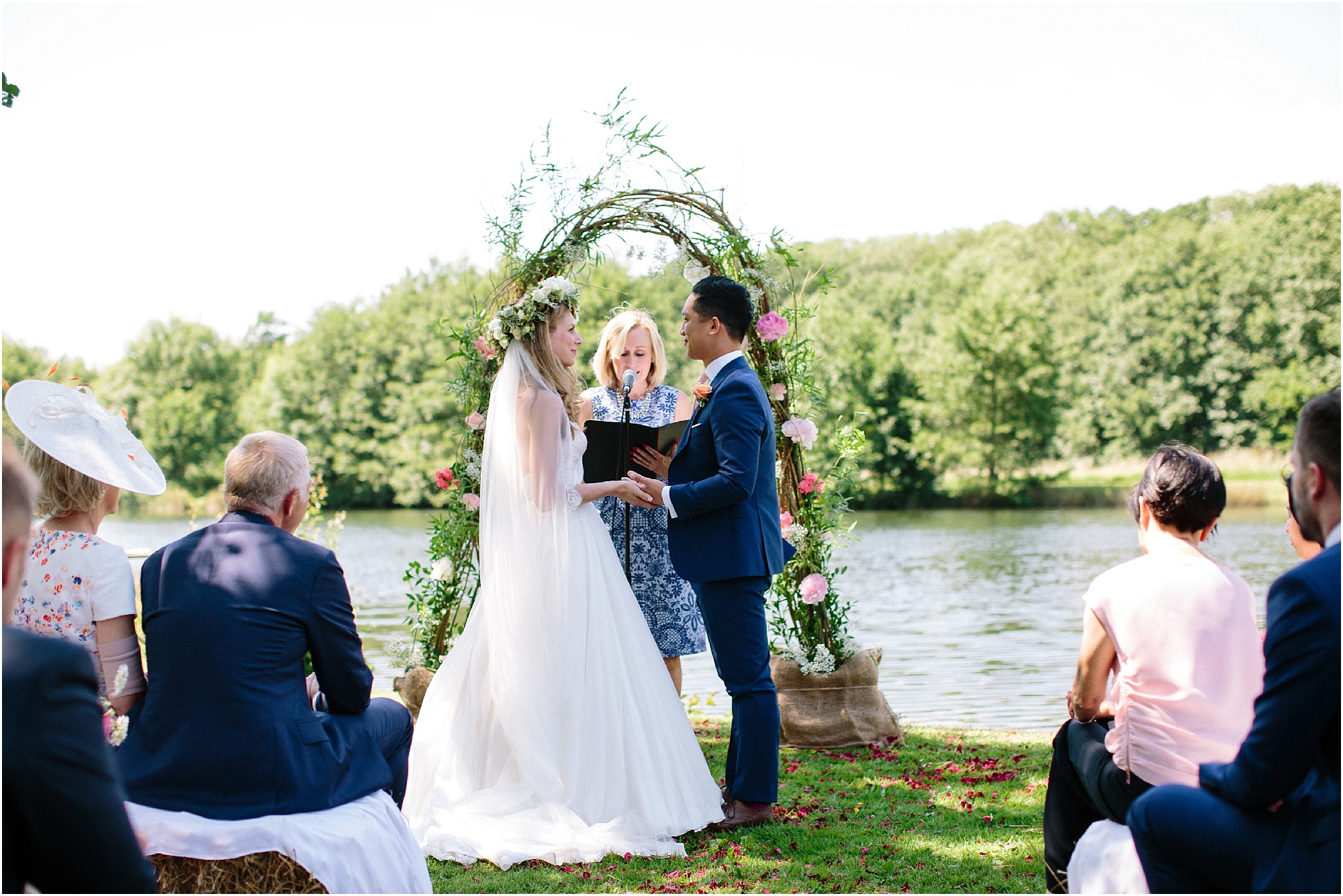 Outdoor wedding ceremony at Duncton Mill Fishery