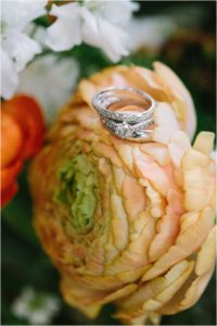 wedding rings on flower