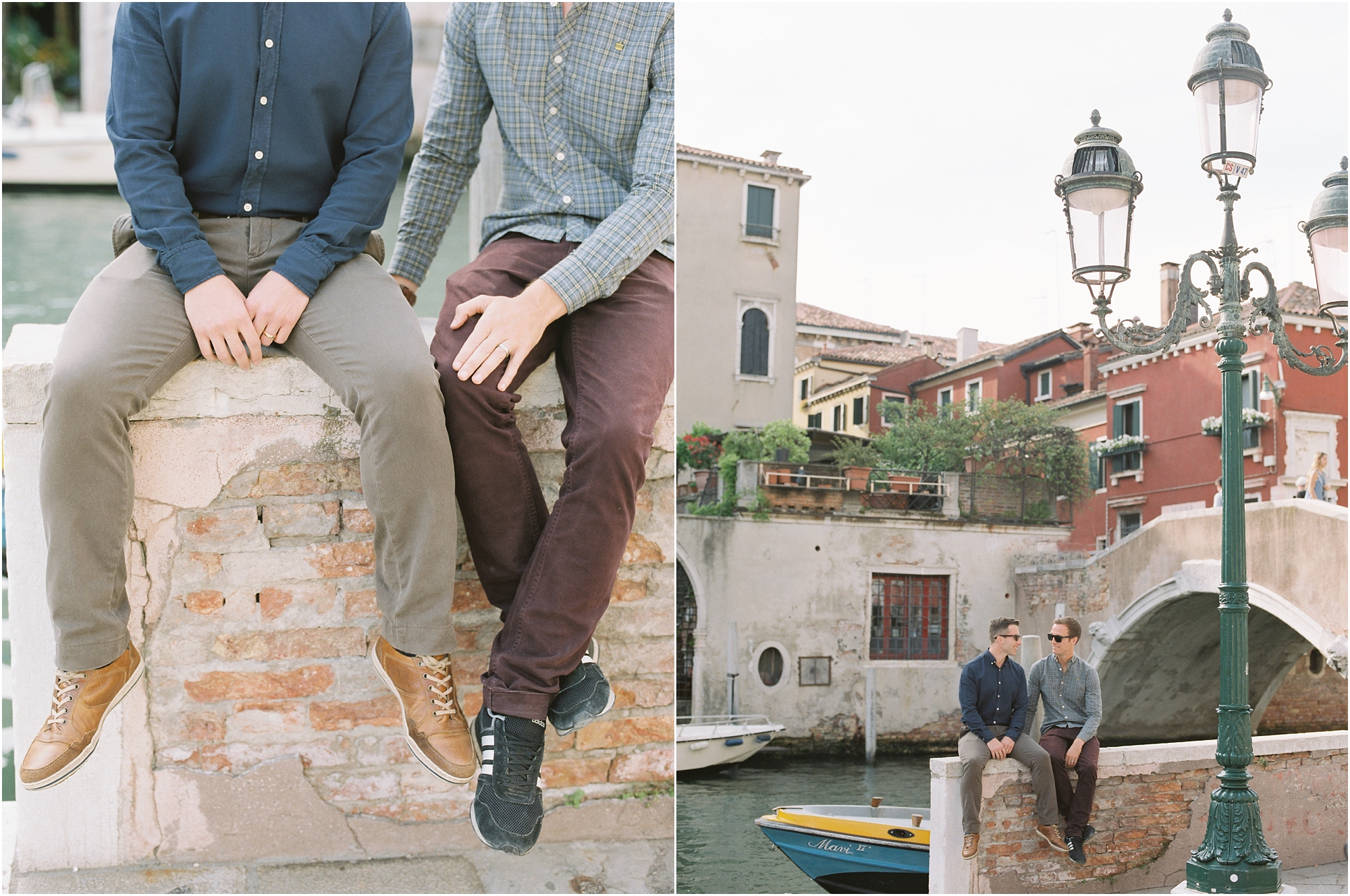 Gay men by bridge in Venice Italy