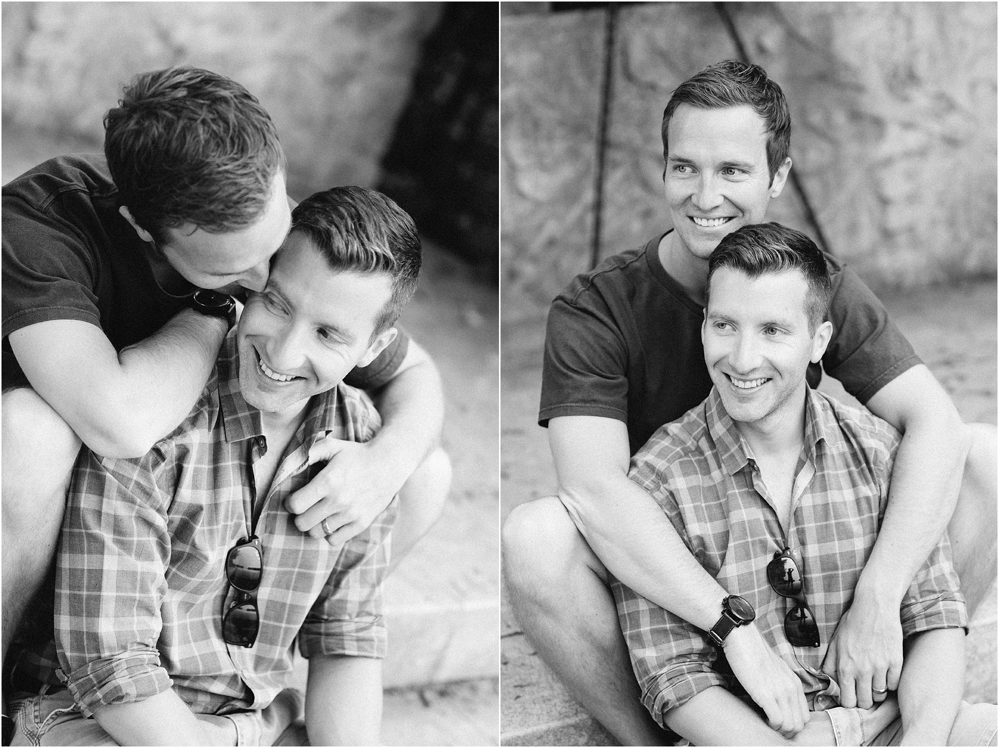 Black and white photo of male gay couple
