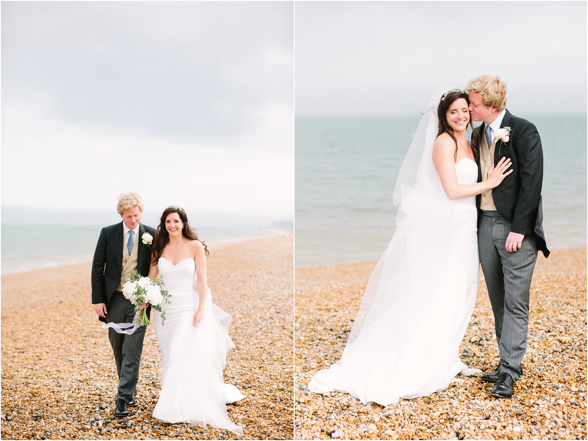 bride and groom on the beach in Deal Kent