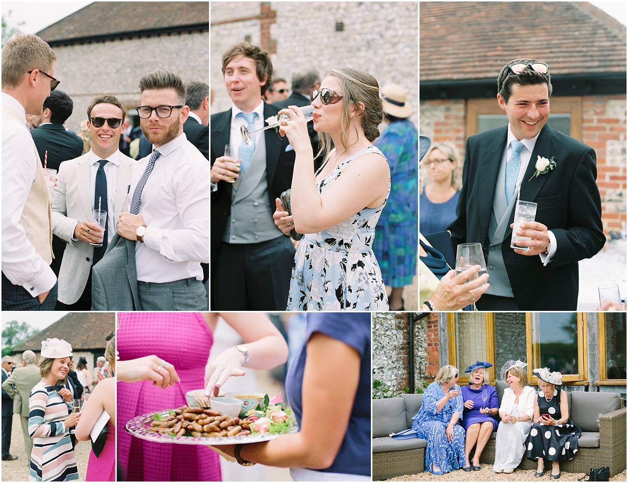 Guests at reception of sussex farm wedding