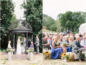 Guests during wedding ceremony at Tournerbury Woods