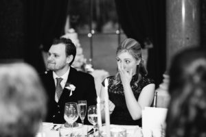 Wedding guests crying during speeches at Goodwood House wedding