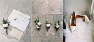 Luxury wedding button holes, Tom Ford bridal shoes and wedding stationery
