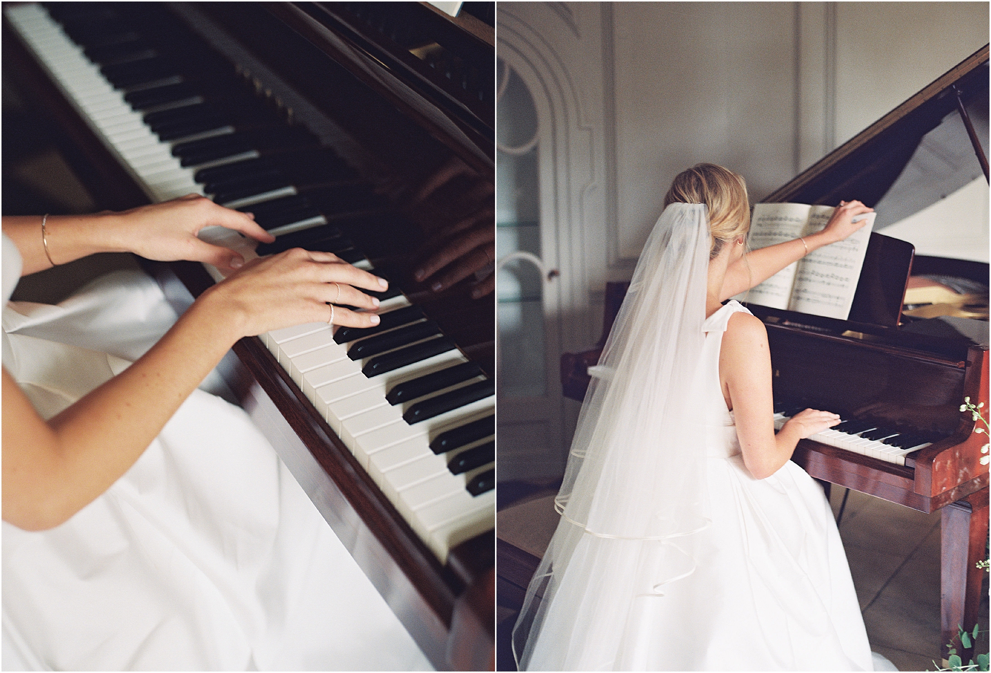 Bride playing the piano at a Thorpe Manor wedding