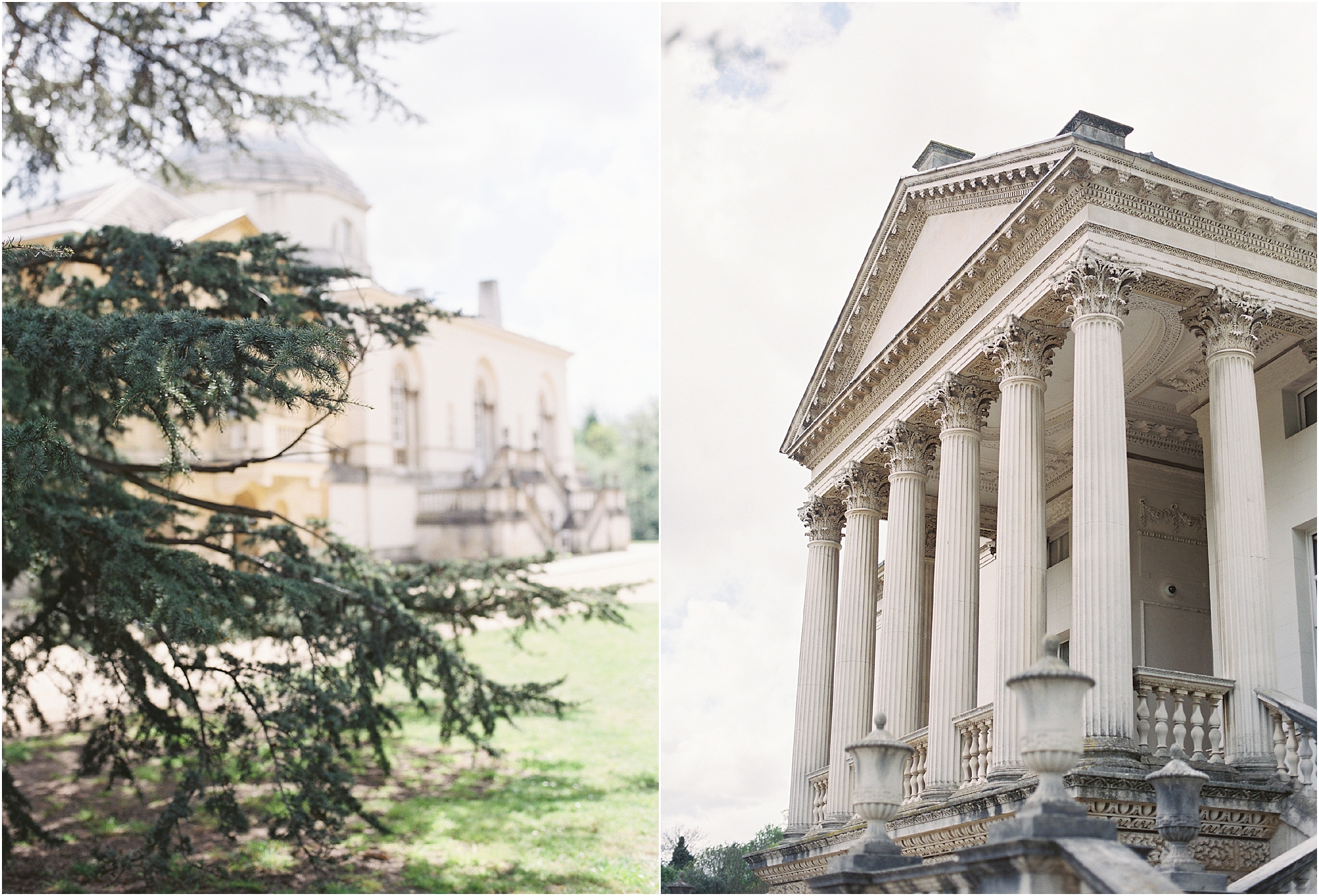 Chiswick House with pine trees outside