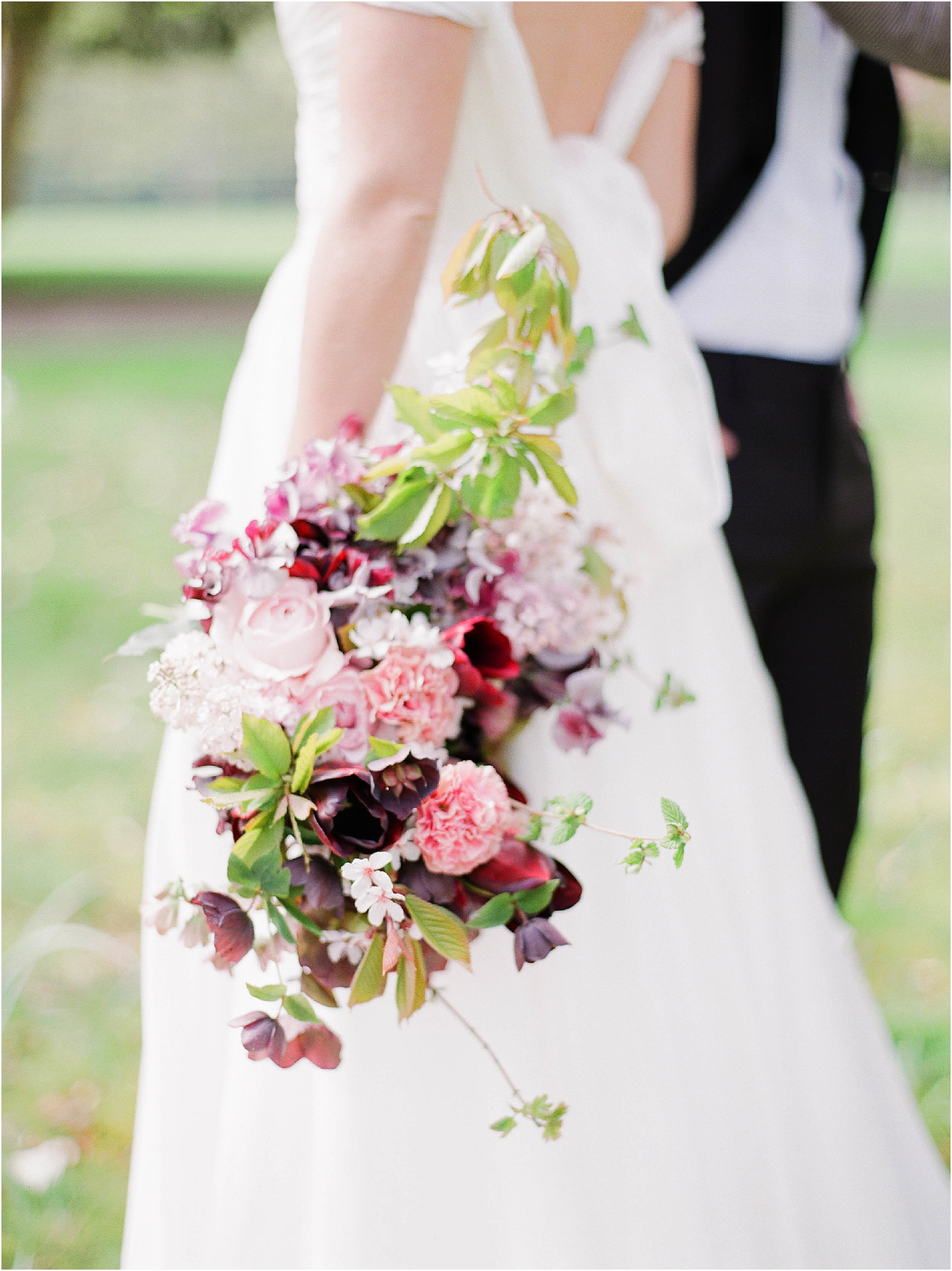 Red, pink and green bridal bouquet