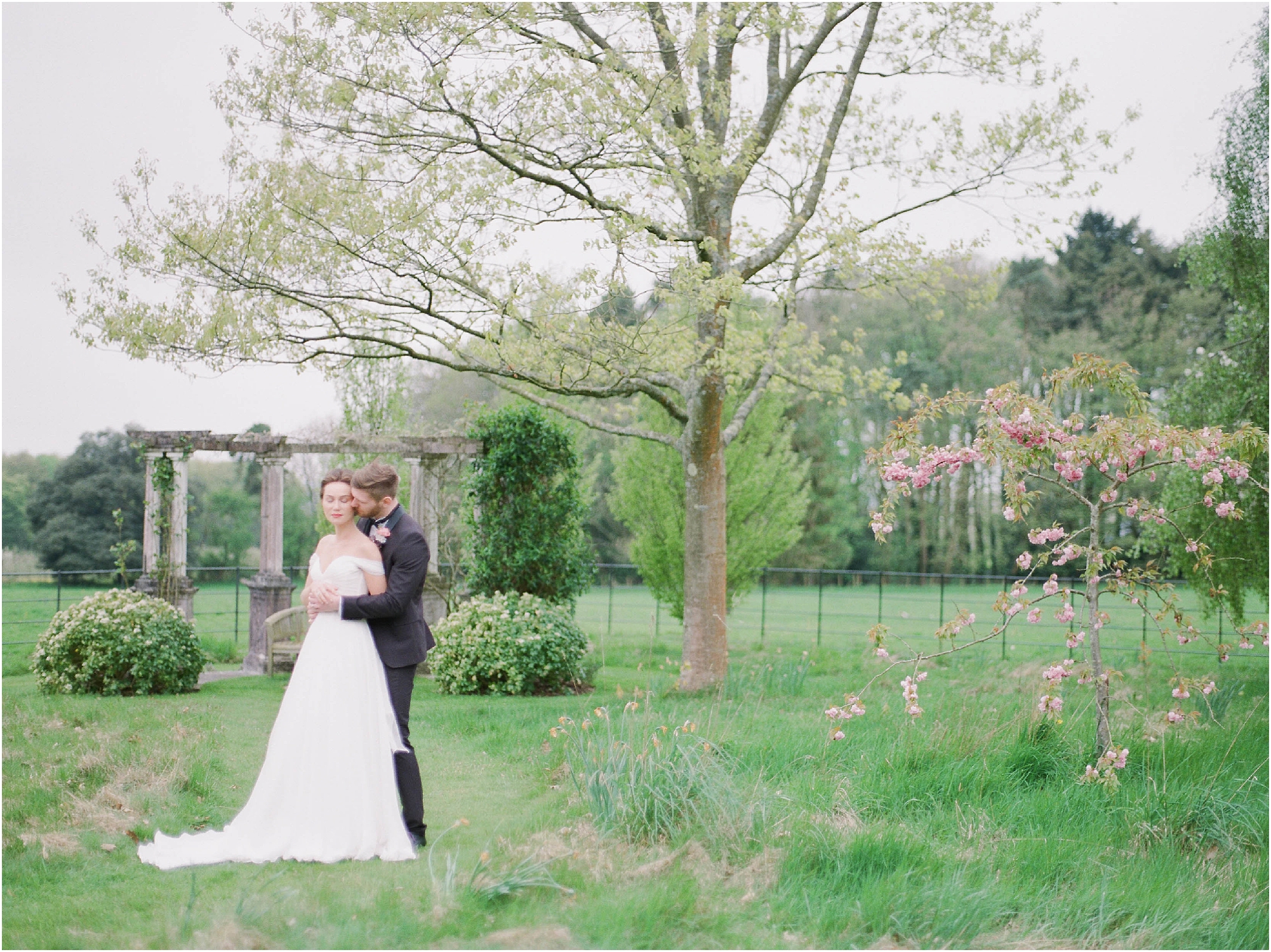Bride and groom cuddling at their Hill Place elopement wedding