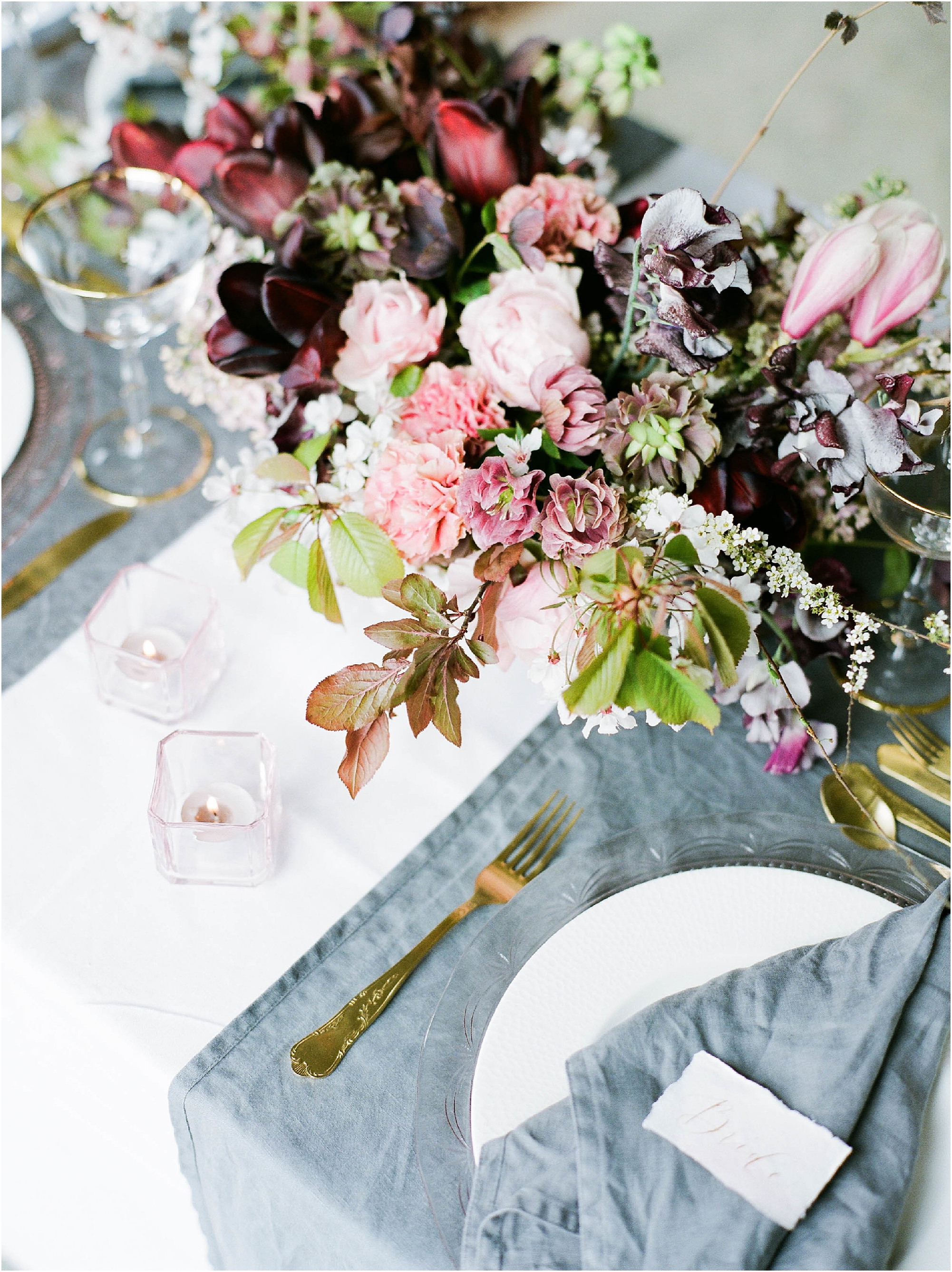 flowers on wedding breakfast table at spring wedding