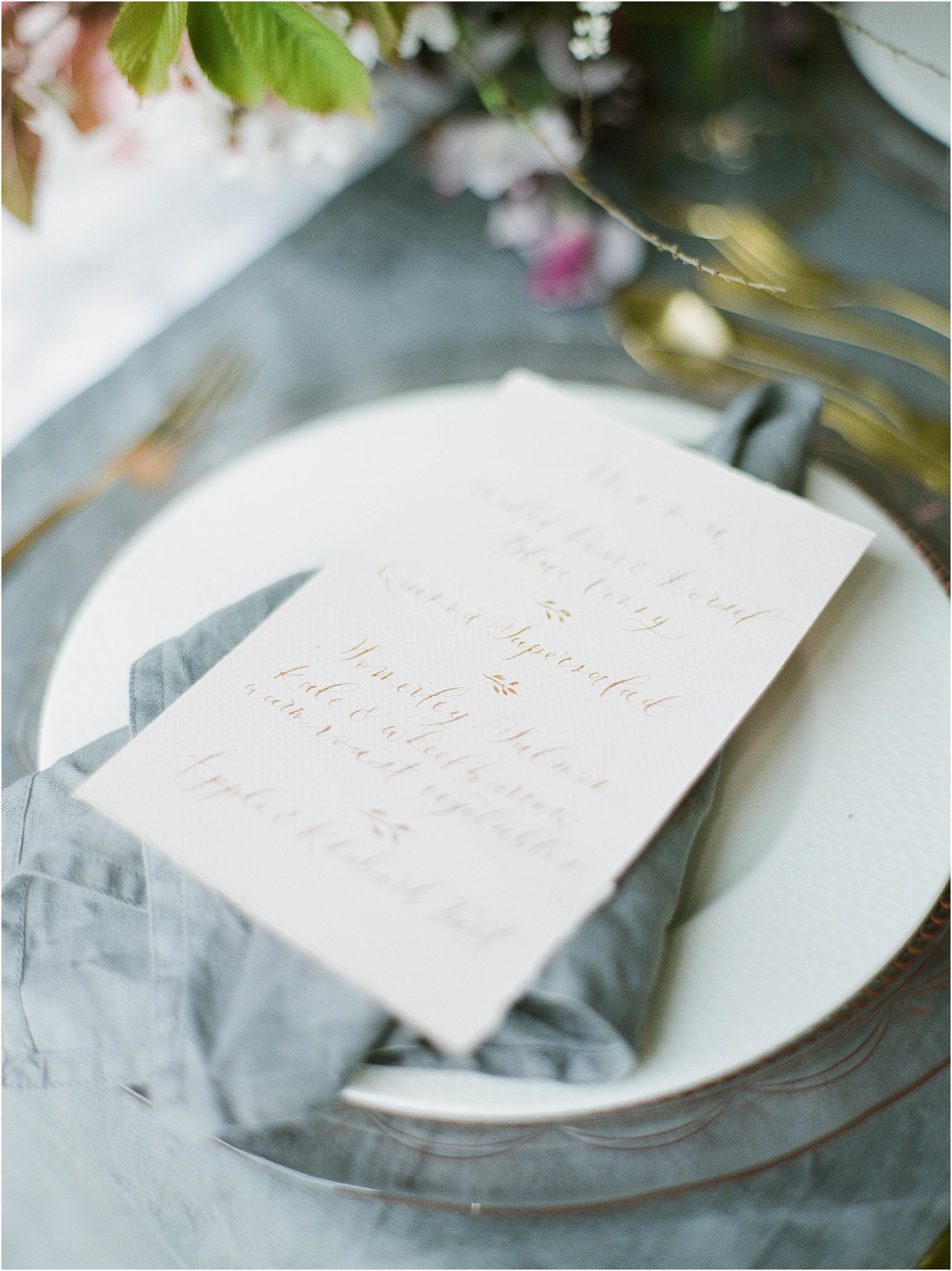 Wedding breakfast menu by calligrapher Gemma Milly