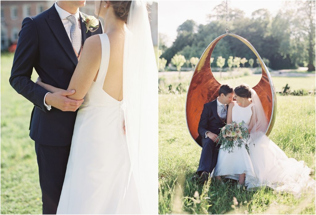 Bride and groom in love swing at St Giles House Wimborne