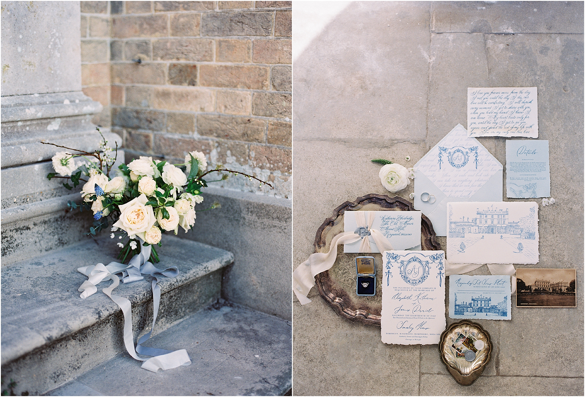 fine art wedding stationery and bridal bouquet