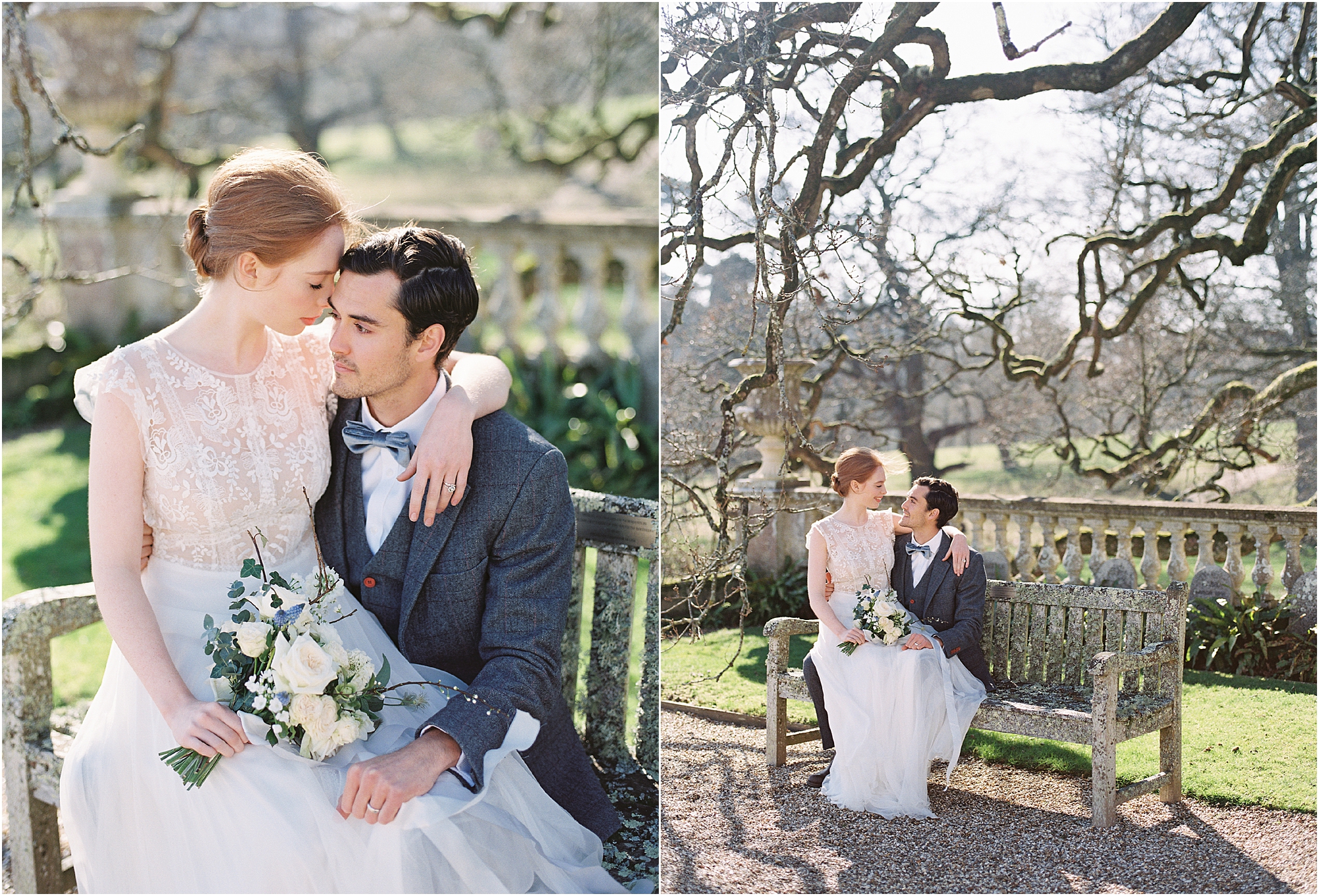 sophisticated bride and groom in the grounds of Somerley House Hampshire wedding venue
