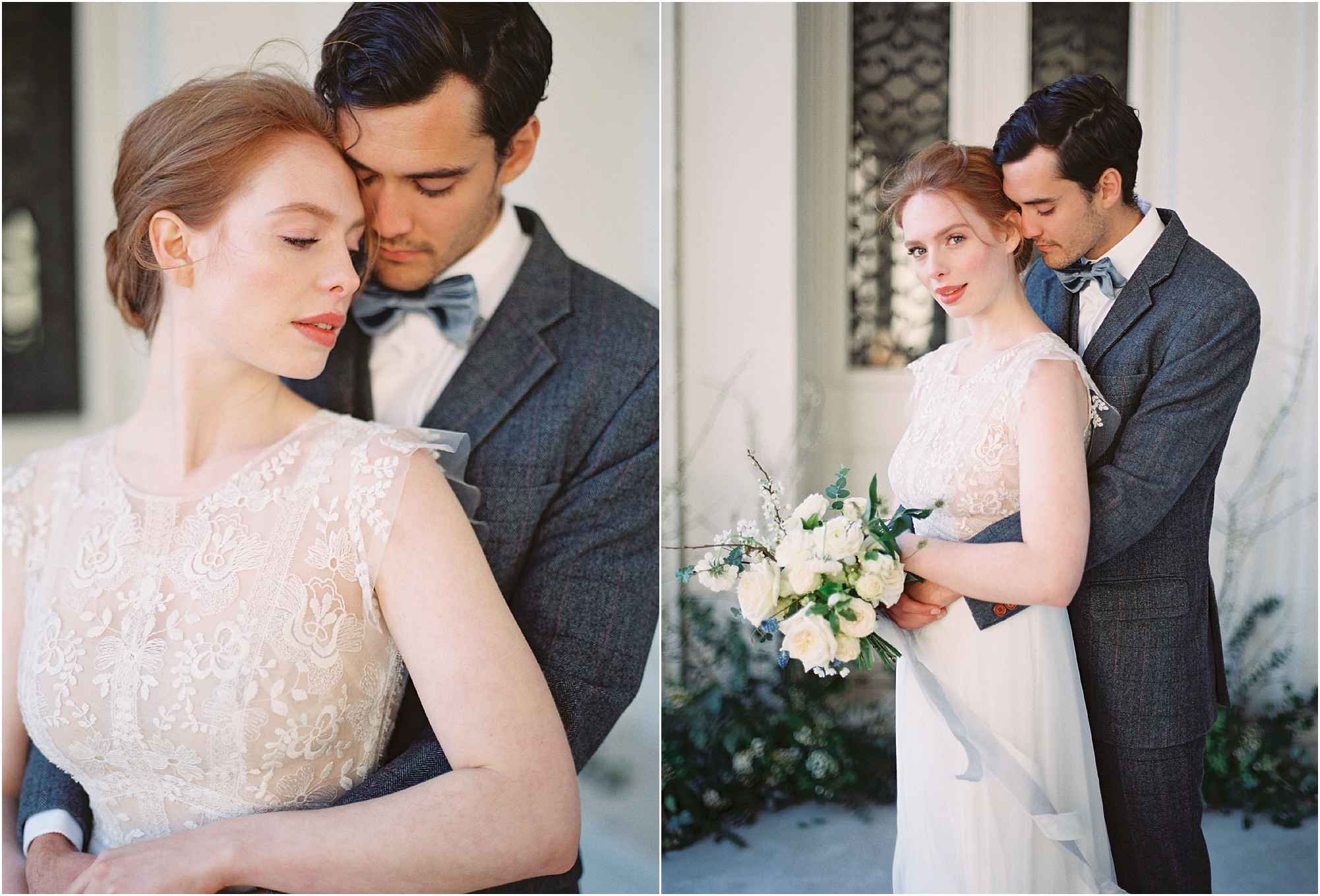 groom and bride in romantic embrace captured by film wedding photographer Camilla Arnhold
