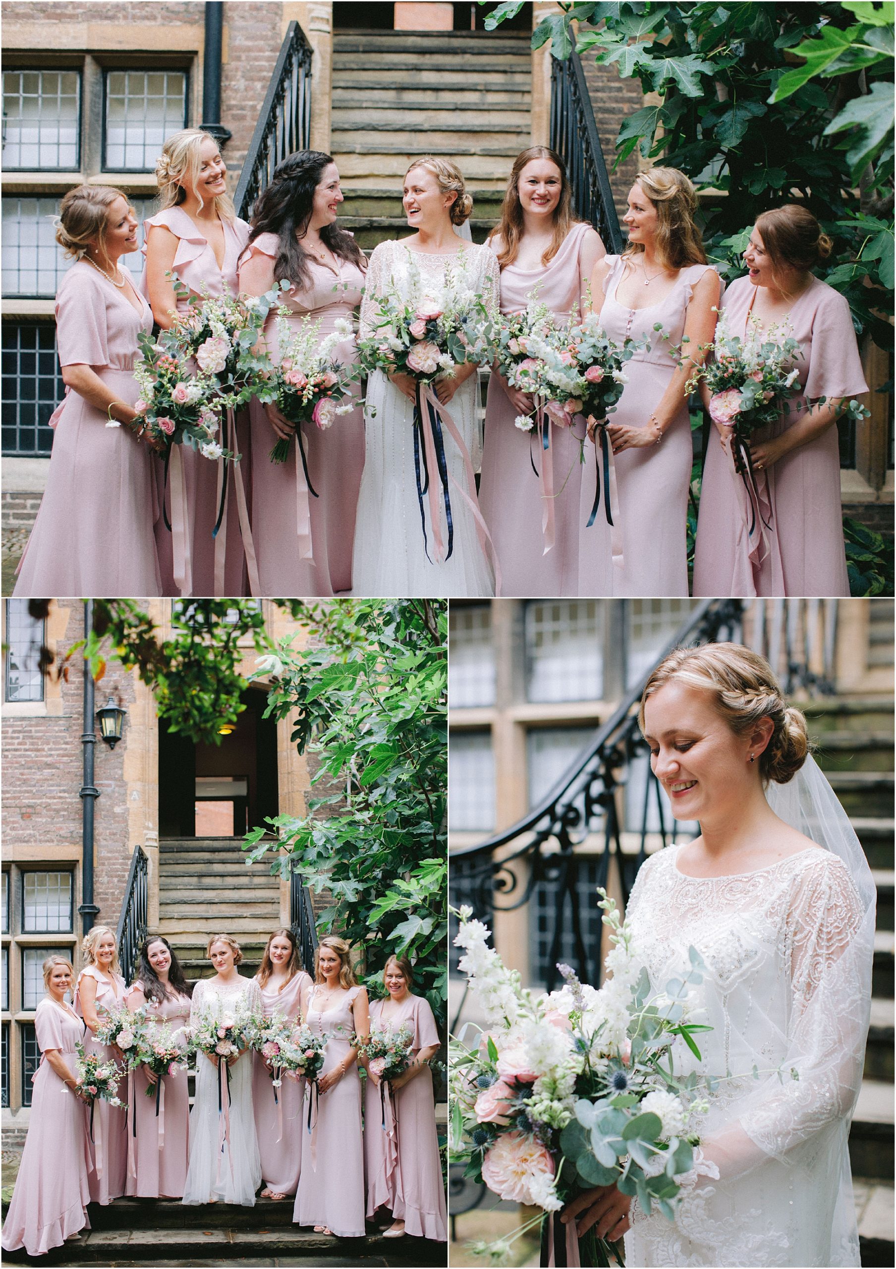 bride with bridesmaids in pink