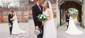 Bride and groom sharing a first look before wedding ceremony in Chichester Cathedral