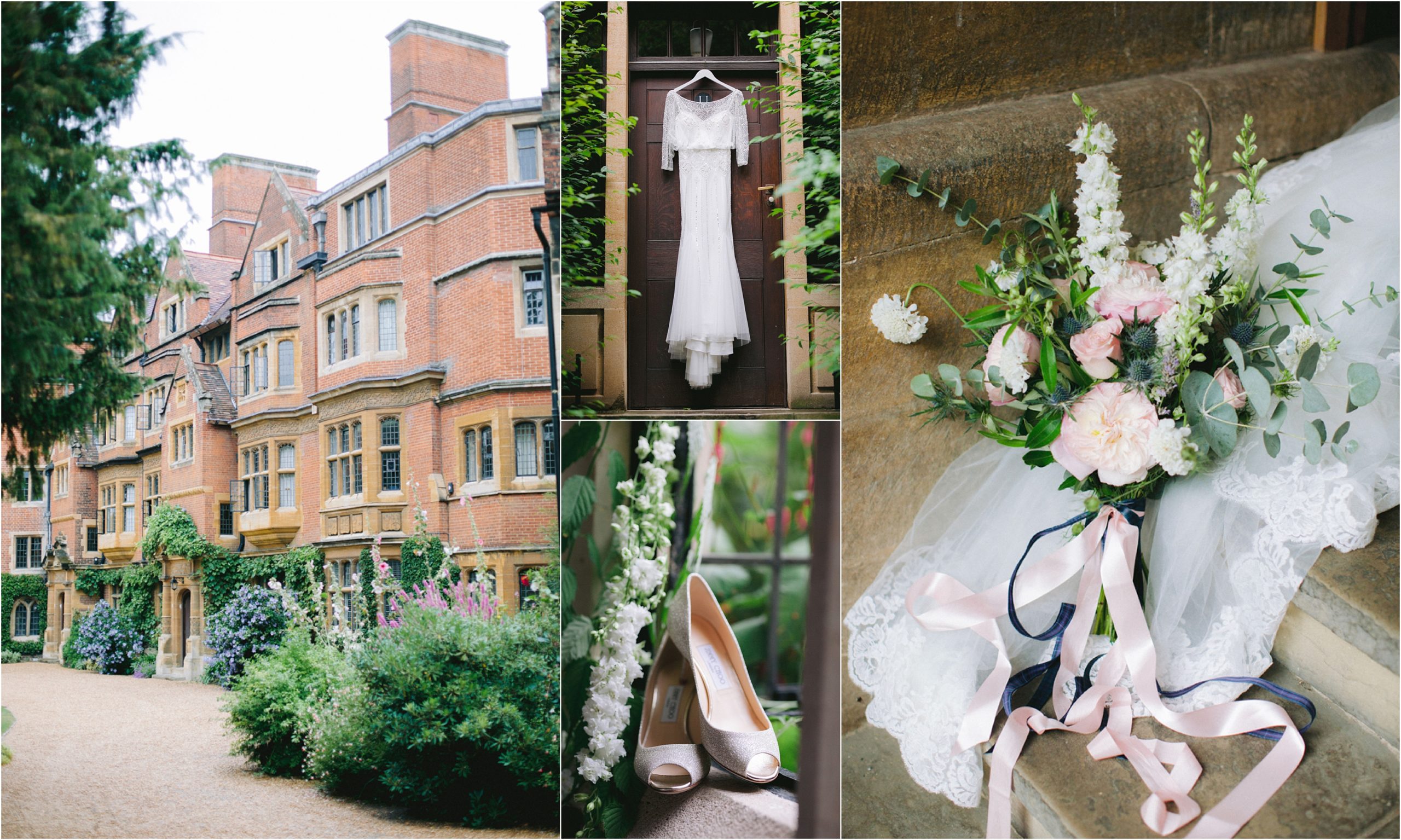 Wedding dress and shoes at Trinity Hall Cambridge