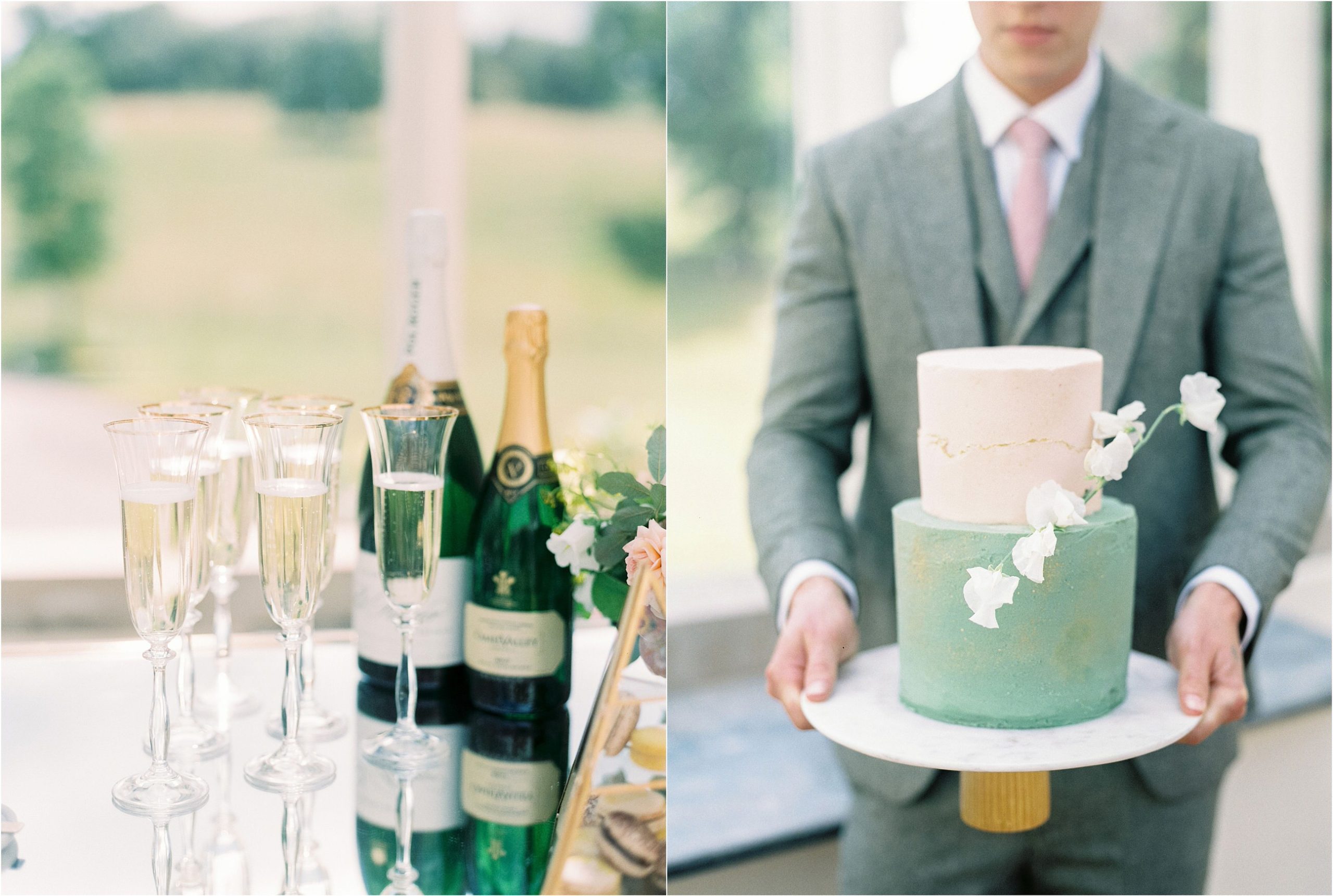 wedding cake and champagne bar at Ugbrooke House