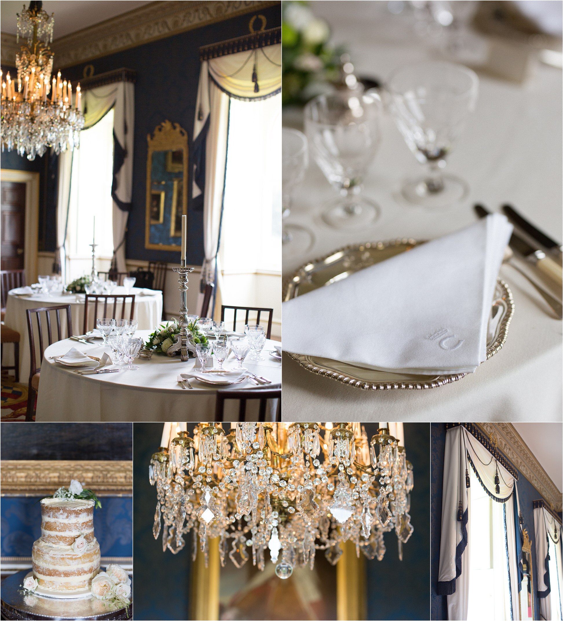 Wedding breakfast in dining room at Ugbrooke House