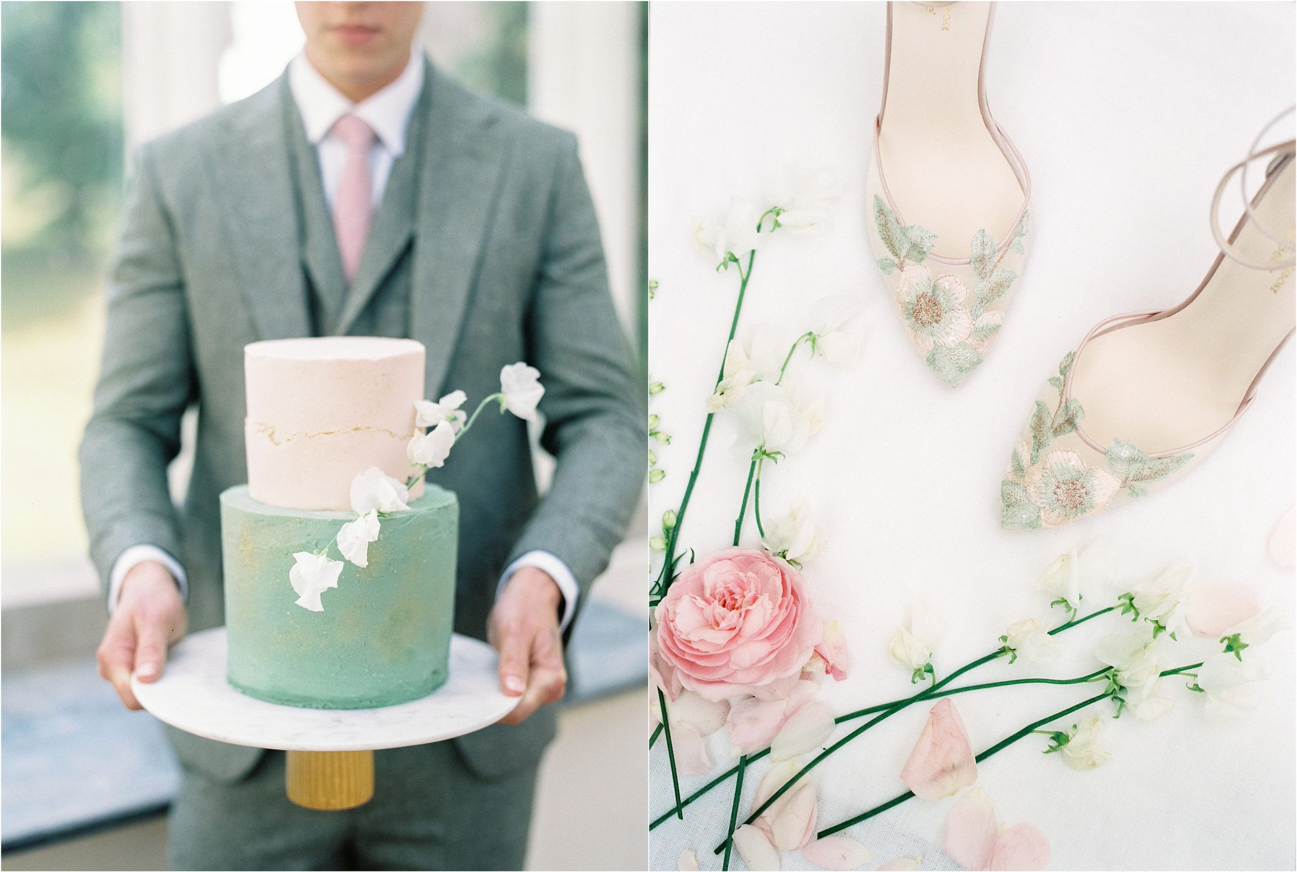 wedding cake and wedding shoes