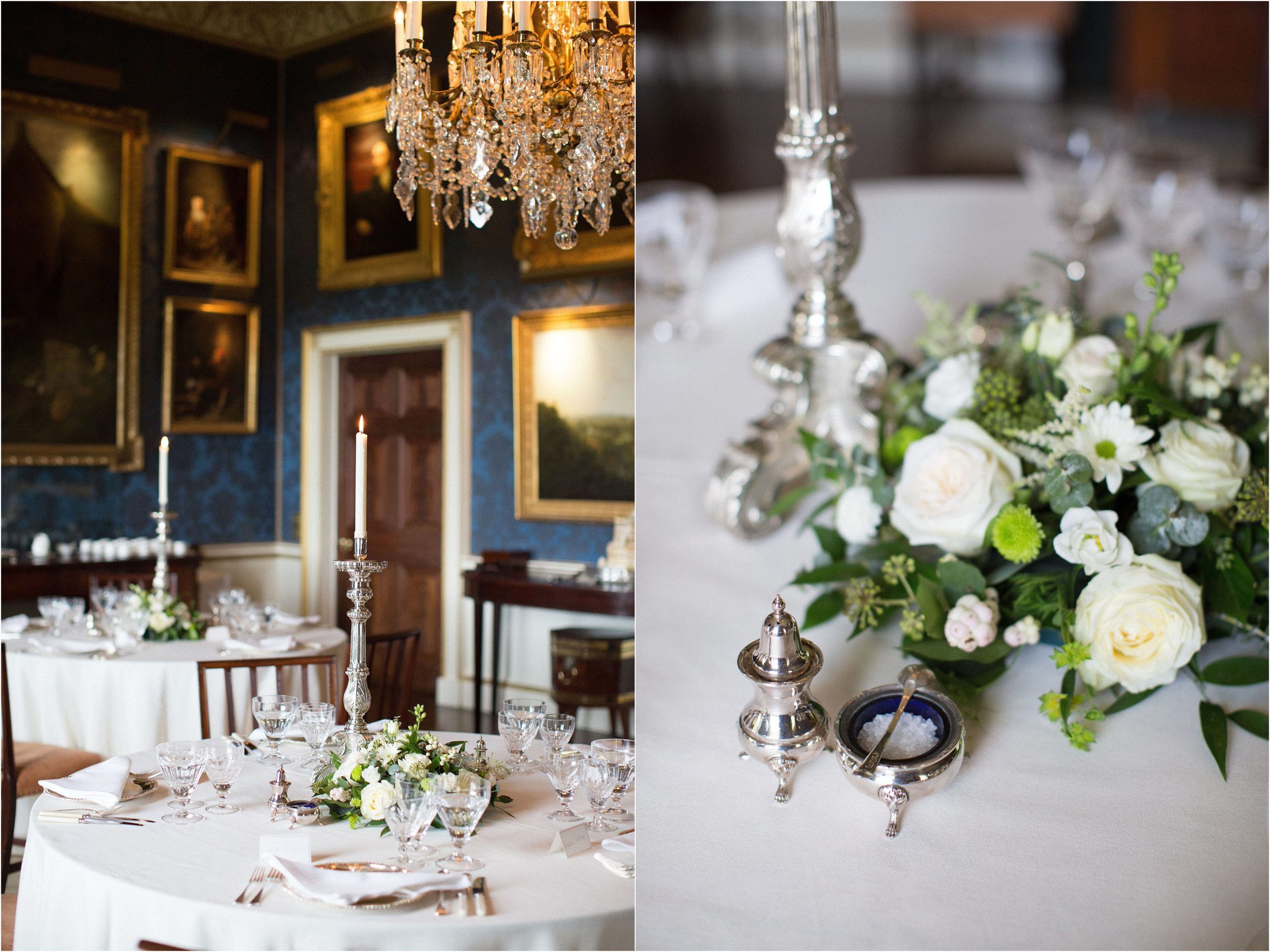 Wedding breakfast in dining room at Ugbrooke House