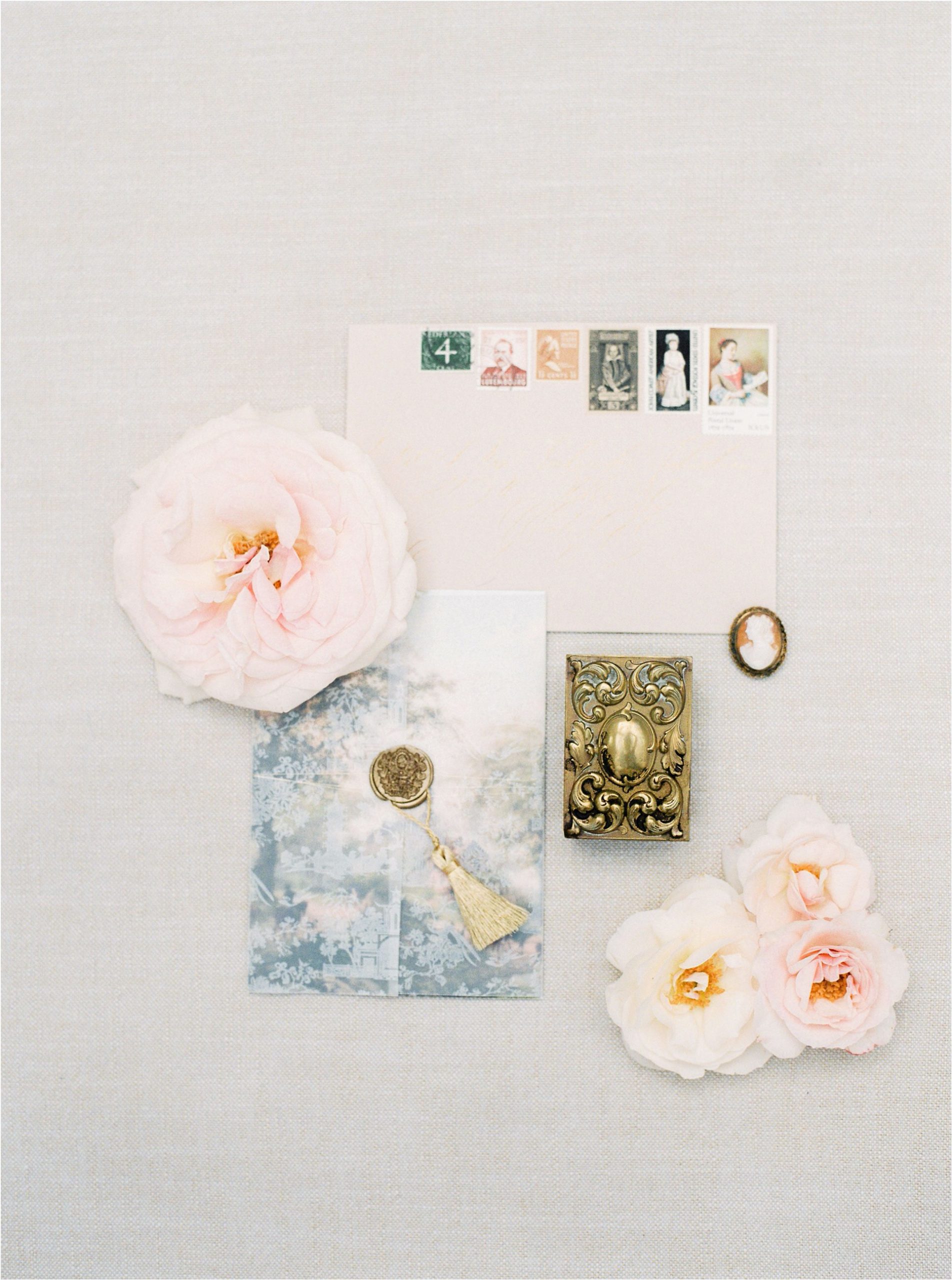 stationery flat lay at Came House wedding