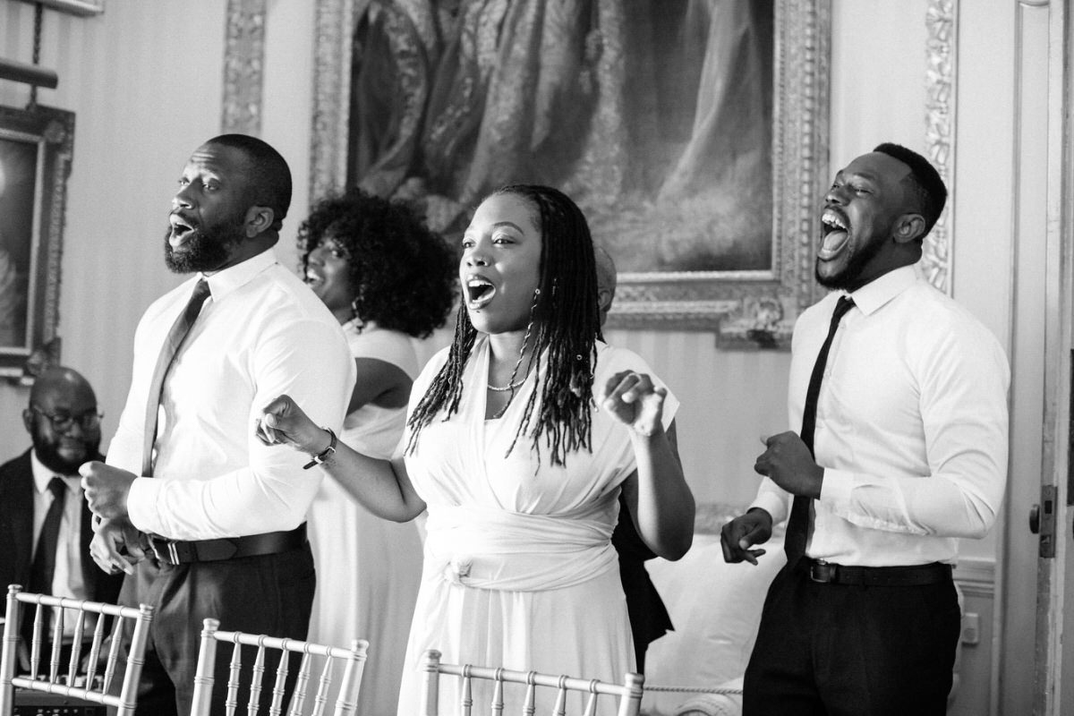 Gospel choir singing at wedding at Goodwood House