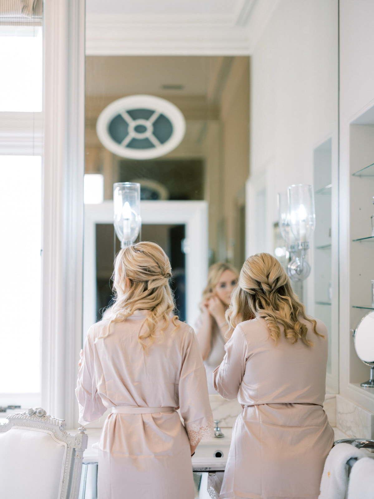Bridesmaids getting ready at Cowdray House