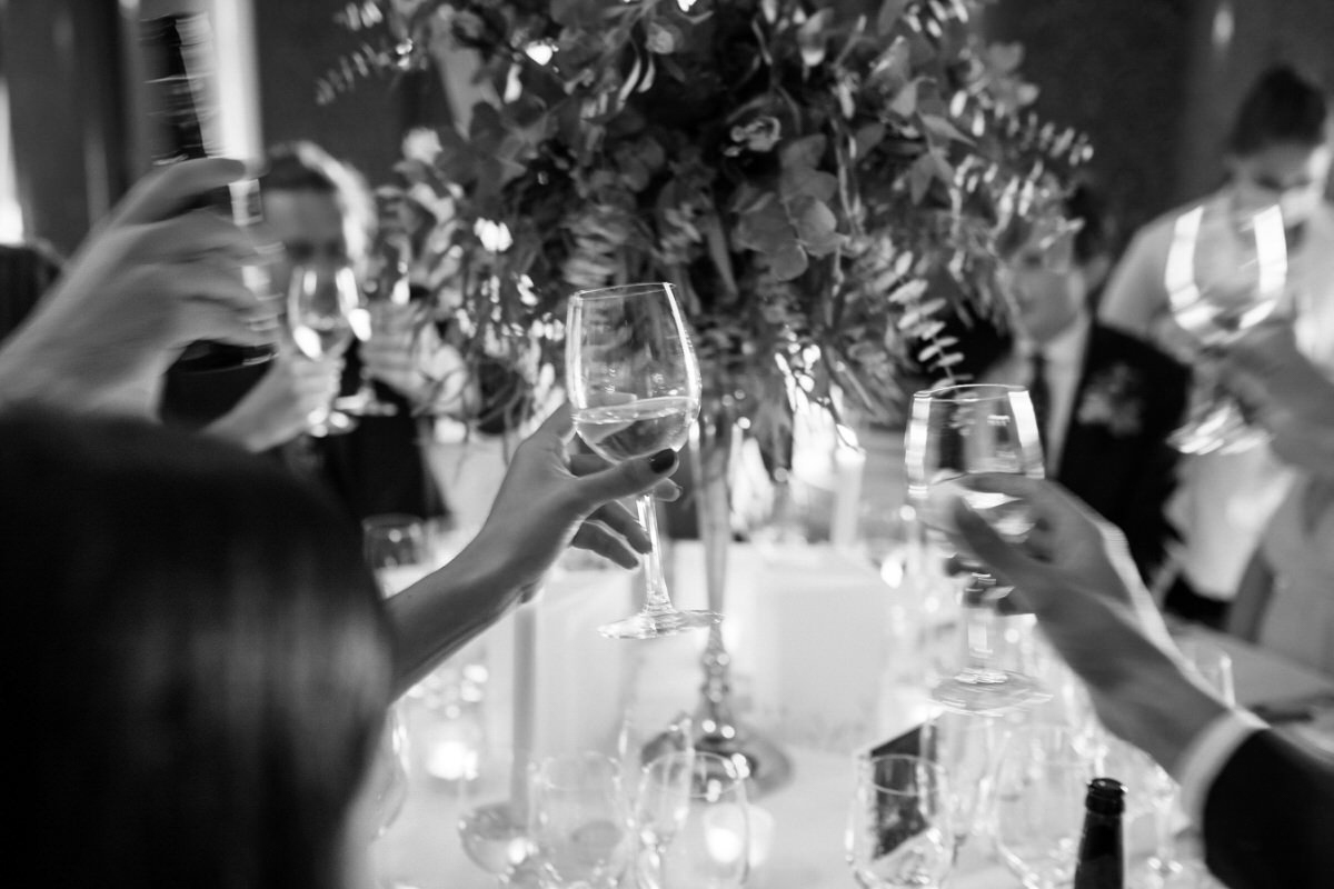 guests toasting at wedding