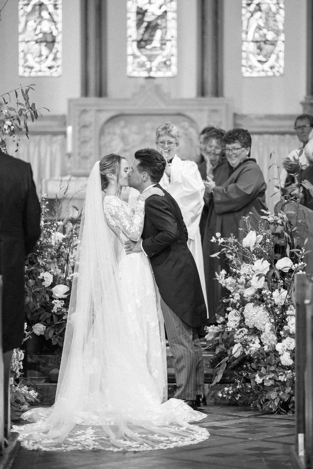 First kiss at english church wedding