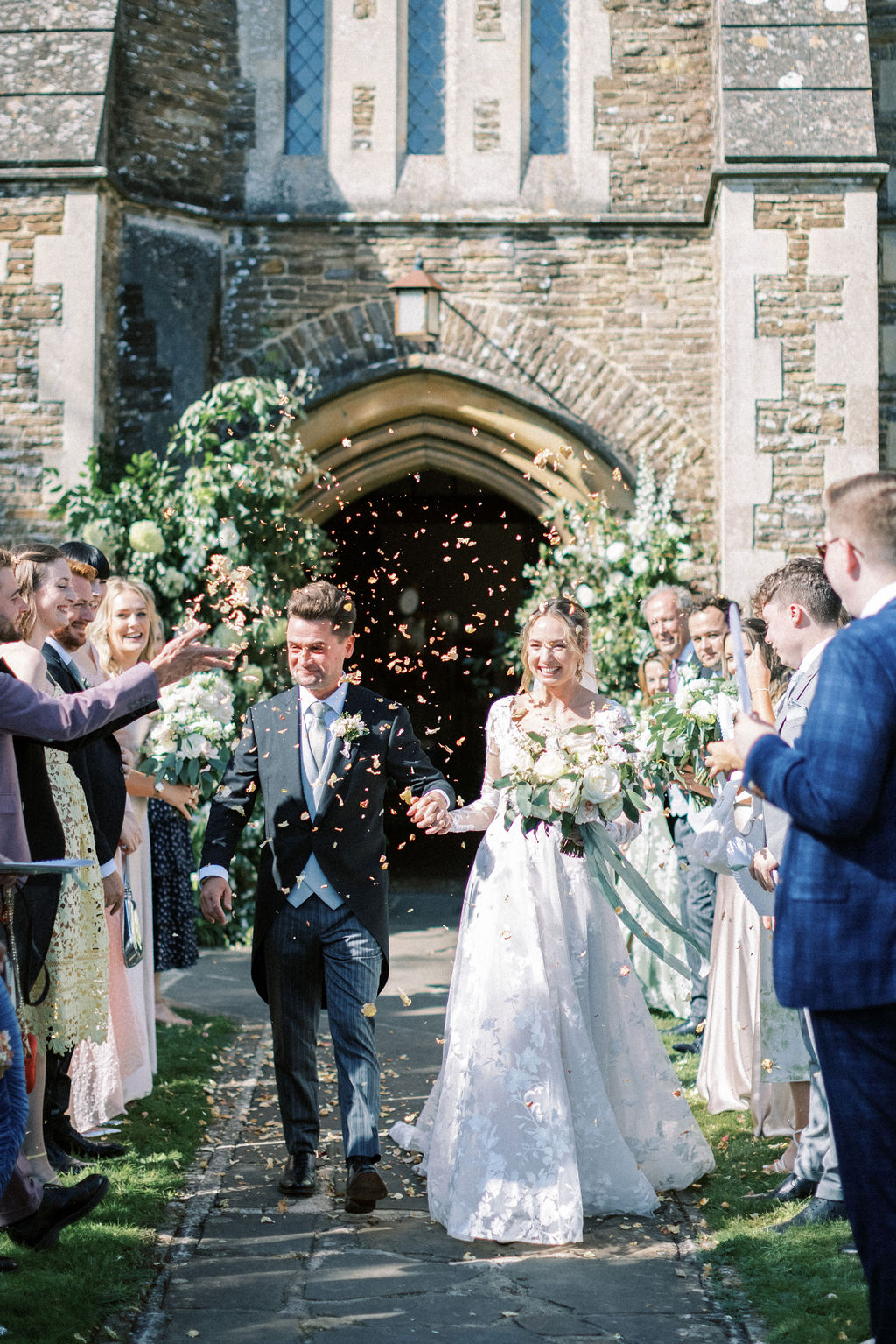 Confetti at garden marquee wedding