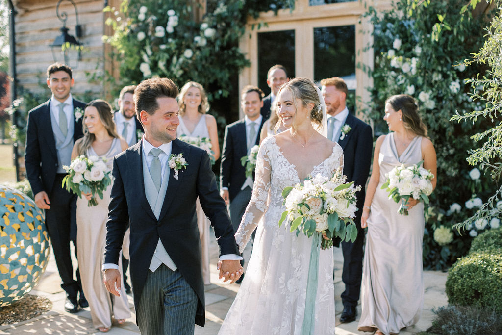 bride and groom with bridal party