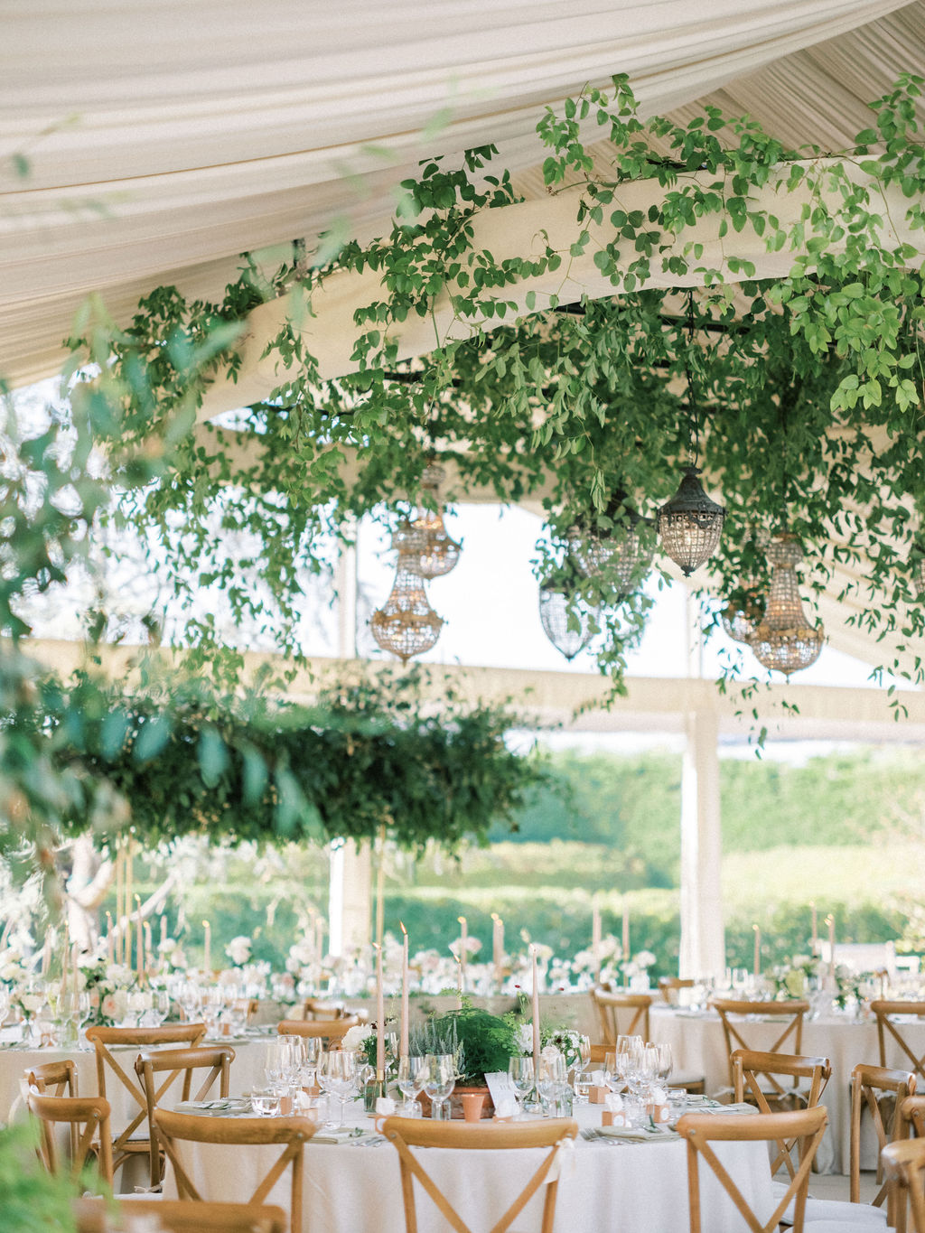 Garden marquee wedding green white and blush. Ferns, olive branches and terracotta 