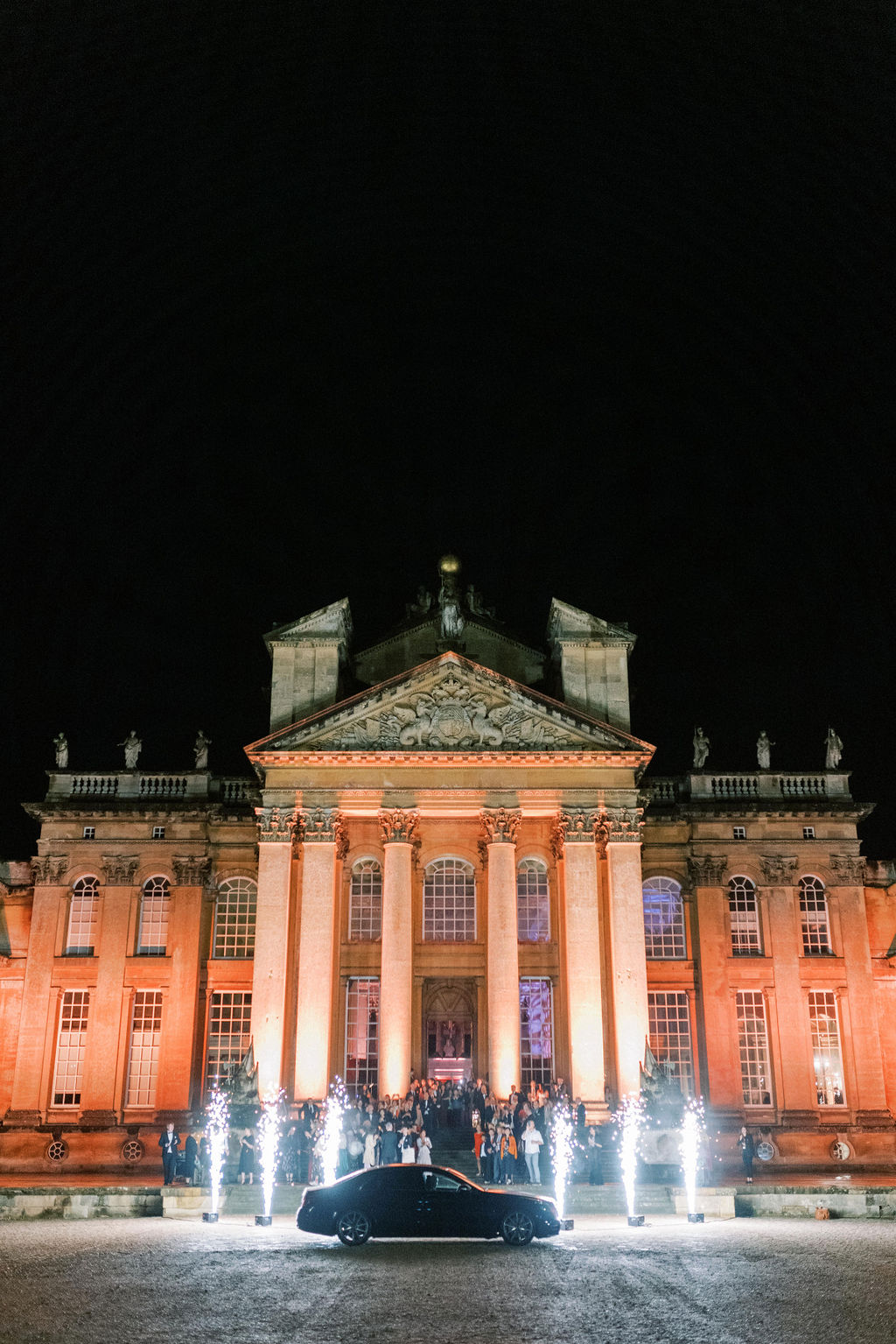 Bride and groom cold spark exit at Blenheim Palace wedding