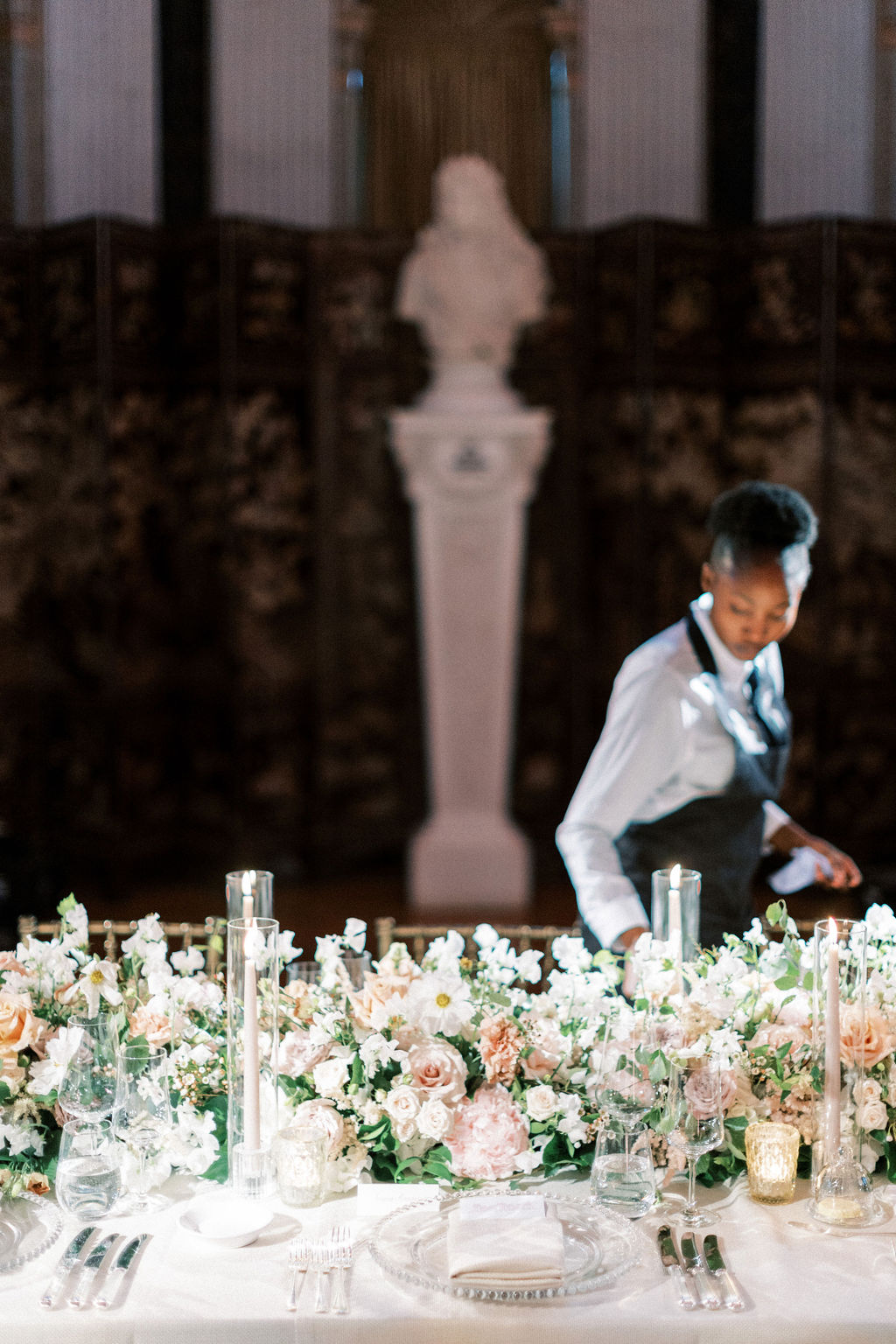 tables being set at Blenheim Palace wedding