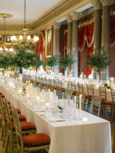 wedding breakfast set up at Goodwood House Summer Wedding
