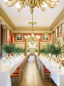 wedding breakfast set up at Goodwood House Summer Wedding