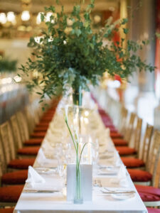 wedding breakfast banqueting tables set up at Goodwood House Summer Wedding